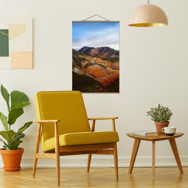 Fabric print with poster hangers - Colourful Mountains In Iceland - Portrait format 2:3