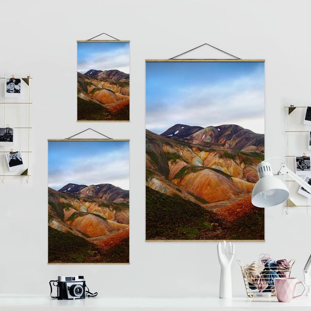 Fabric print with poster hangers - Colourful Mountains In Iceland - Portrait format 2:3