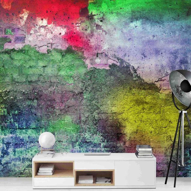 Wallpaper - Colourful Sprayed Old Brick Wall