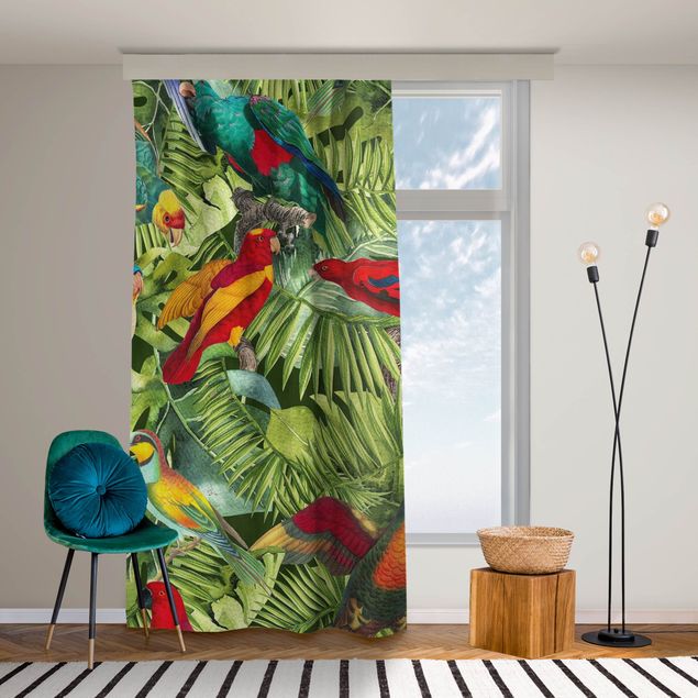 bespoke curtains Colourful Collage - Parrots In The Jungle