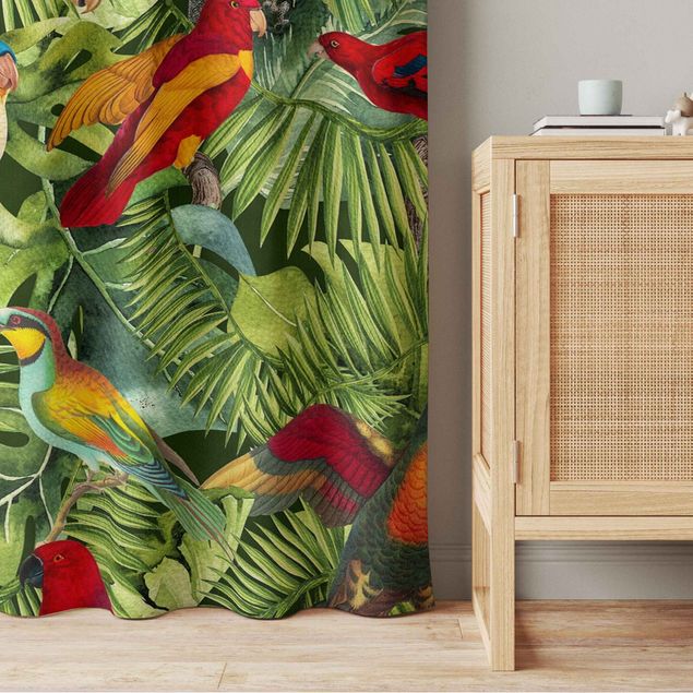 modern curtains for living room Colourful Collage - Parrots In The Jungle