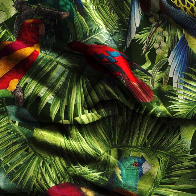 forest themed curtains Colourful Collage - Parrots In The Jungle