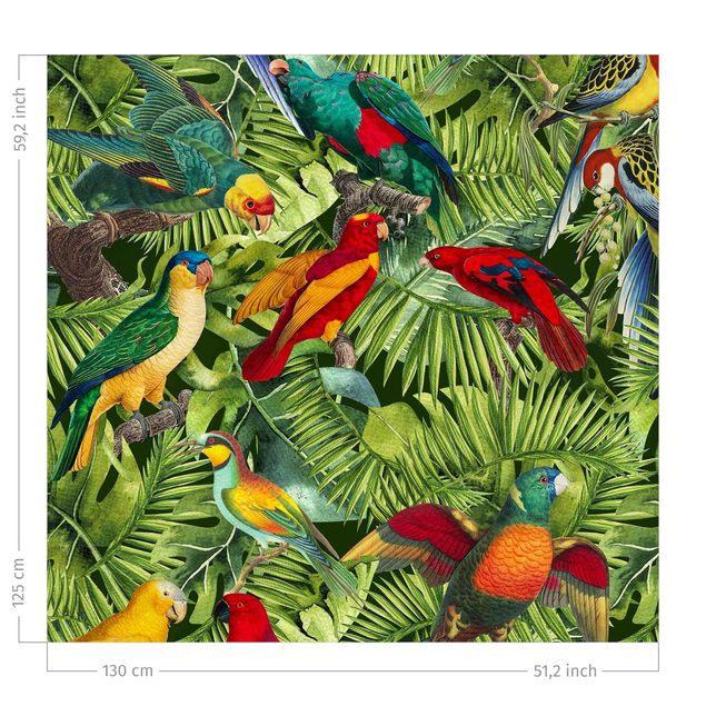flower curtains Colourful Collage - Parrots In The Jungle