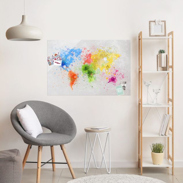Magnettafel Glas Colourful Splodges World Map