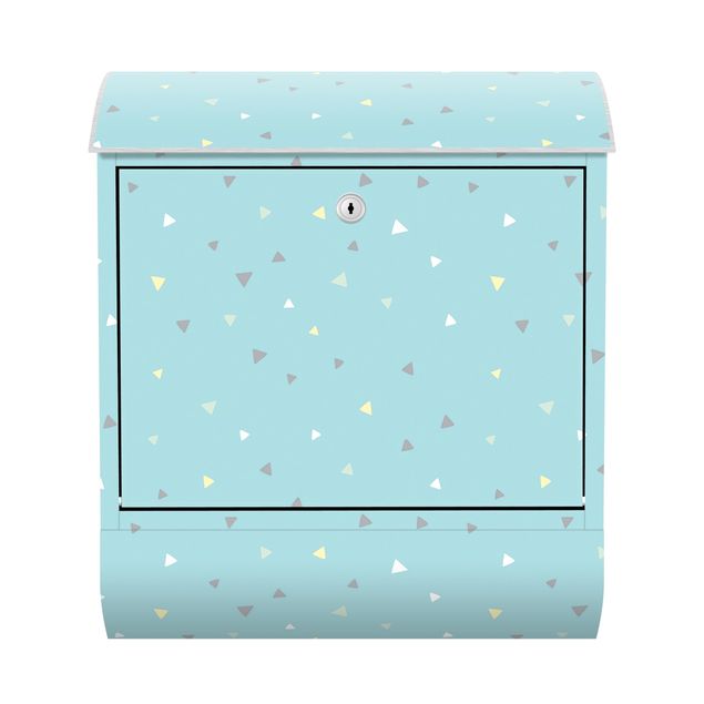 Letterbox - Colourful Drawn Pastel Triangles On Blue