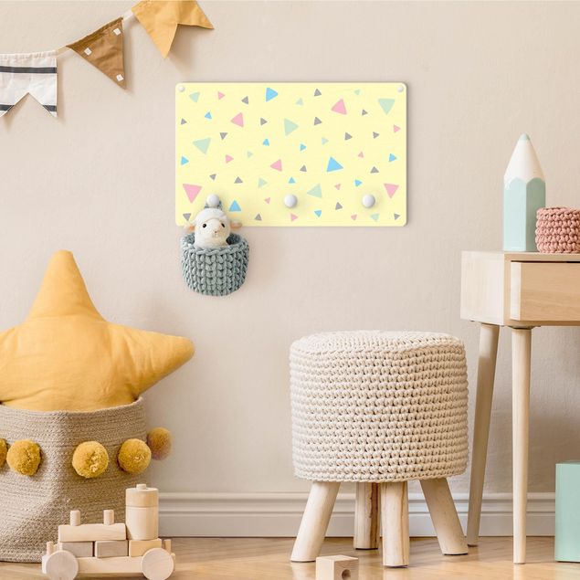 Coat rack for children - Colourful Drawn Pastel Triangles On Yellow