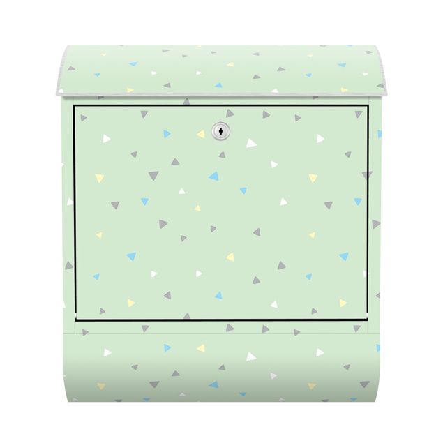 Letterbox - Colourful Drawn Pastel Triangles On Green