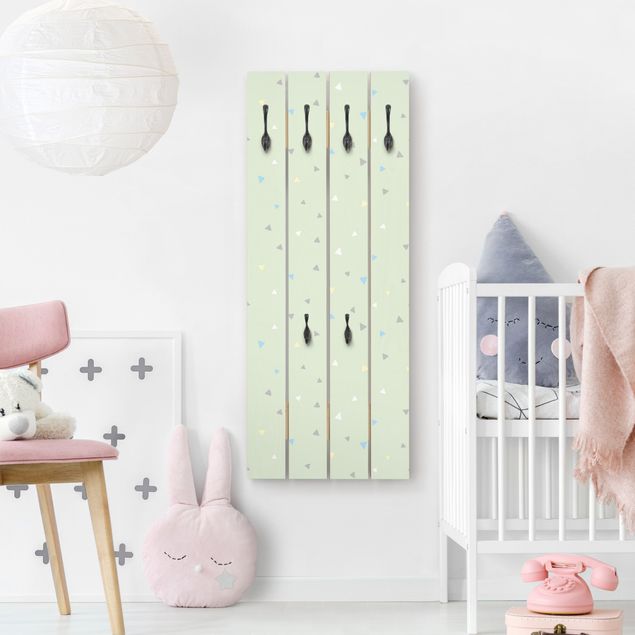 Wooden coat rack - Colourful Drawn Pastel Triangles On Green