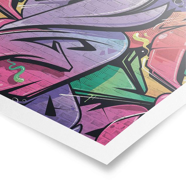 Poster art print - Colourful Graffiti Brick Wall