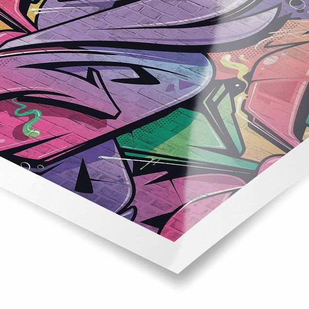 Poster art print - Colourful Graffiti Brick Wall