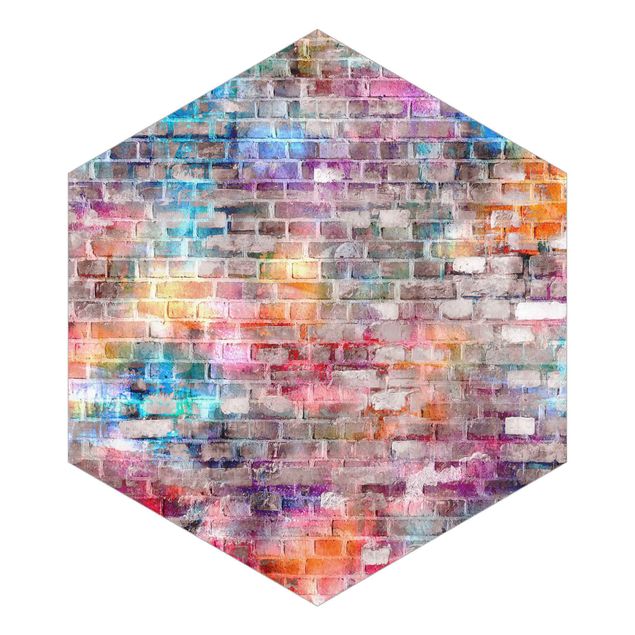 Self-adhesive hexagonal wall mural - Colourful Shabby Brick Wall