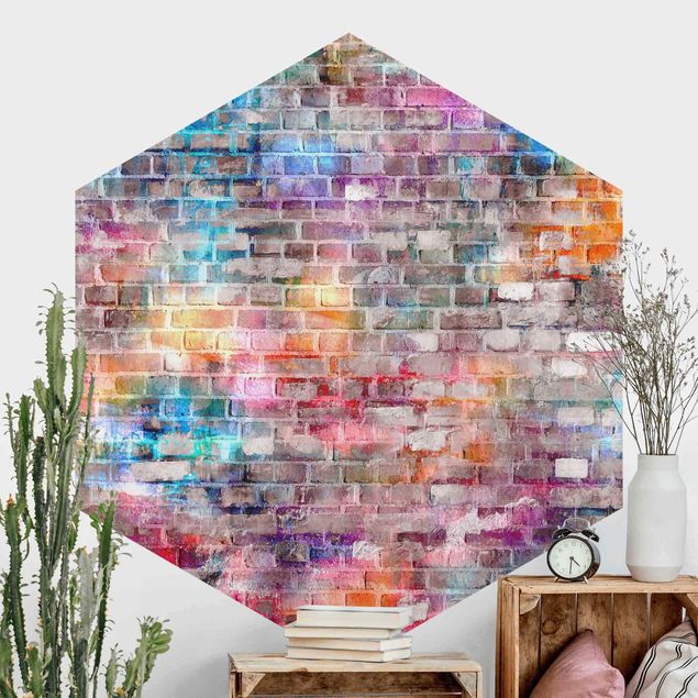 Hexagonal wallpapers Colourful Shabby Brick Wall