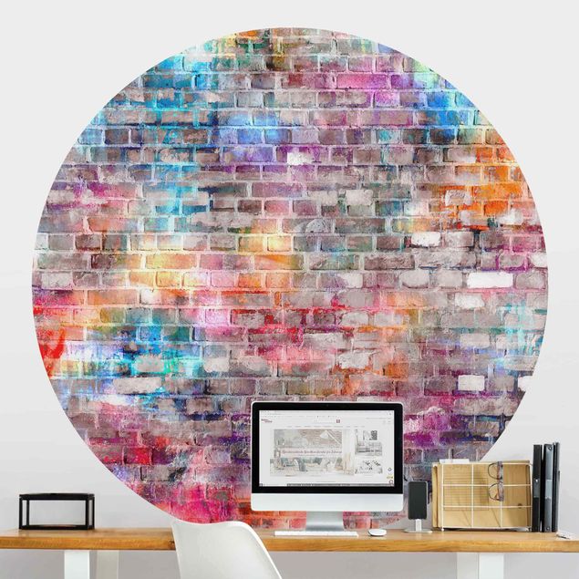 Self-adhesive round wallpaper - Colourful Shabby Brick Wall