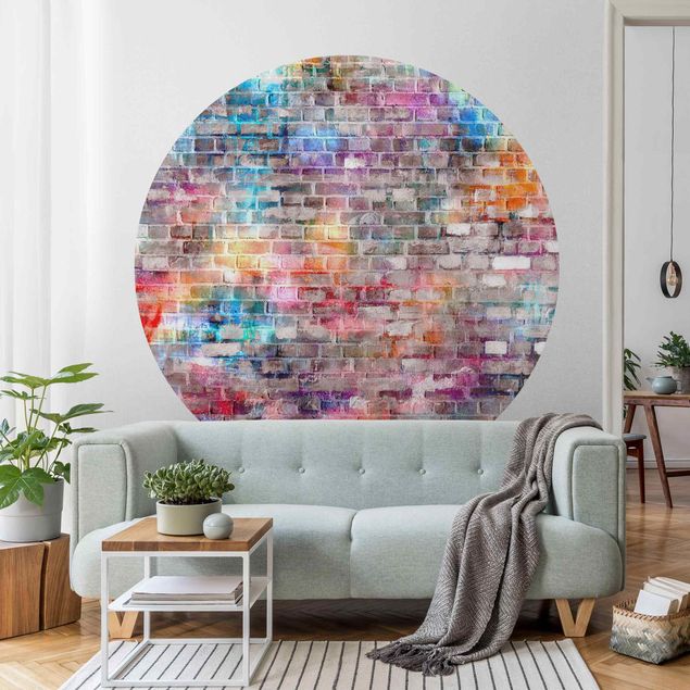 Self-adhesive round wallpaper - Colourful Shabby Brick Wall