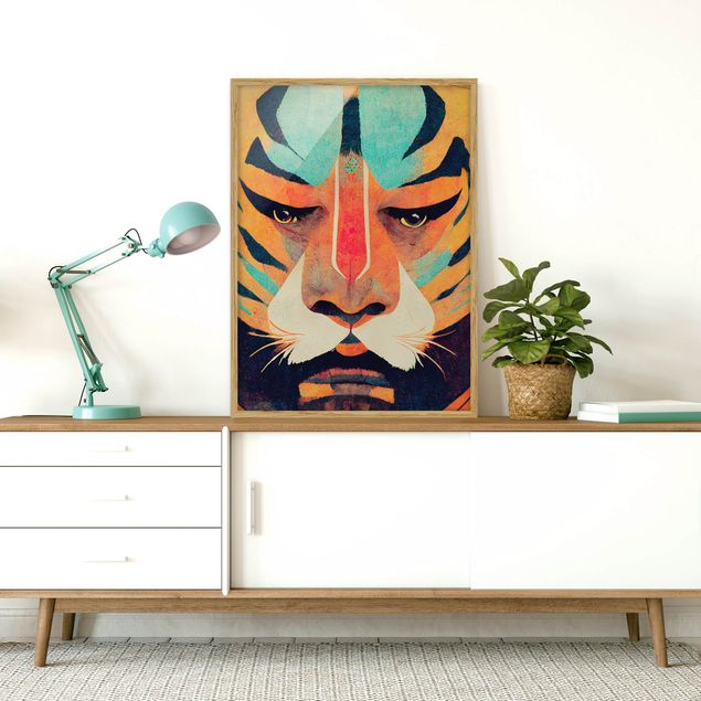 Framed poster - Colourful Tiger Illustration