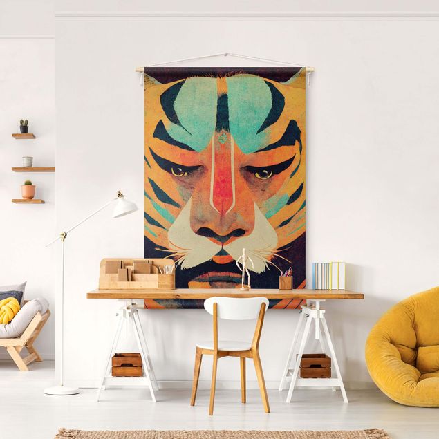 extra large tapestry Colourful Tiger Illustration