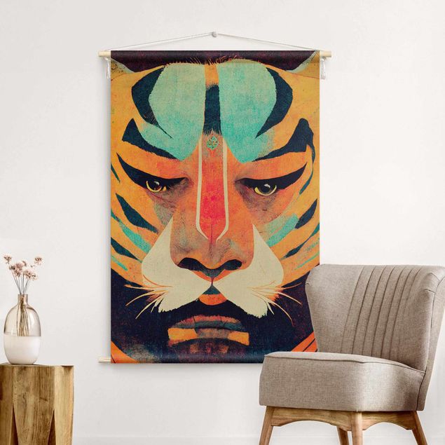 fabric wall hanging Colourful Tiger Illustration