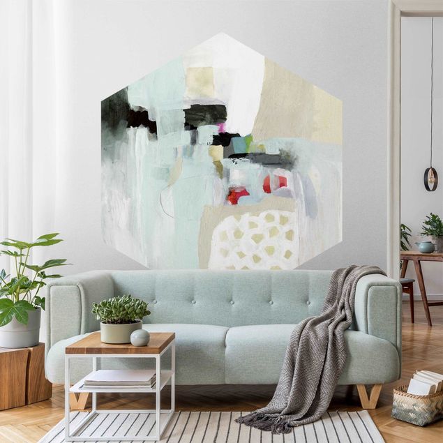 Self-adhesive hexagonal pattern wallpaper - Colourful Waterfalls I