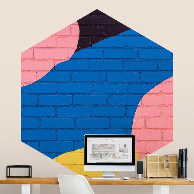 Wallpapers Colourful Brick Wall In Blue And Pink