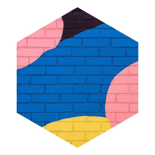 Self-adhesive hexagonal wall mural - Colourful Brick Wall In Blue And Pink