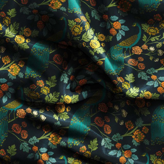 vintage style curtains Colourful Peacock Garden