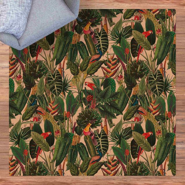 Cork mat - Colourful Tropical Rainforest Pattern - Square 1:1