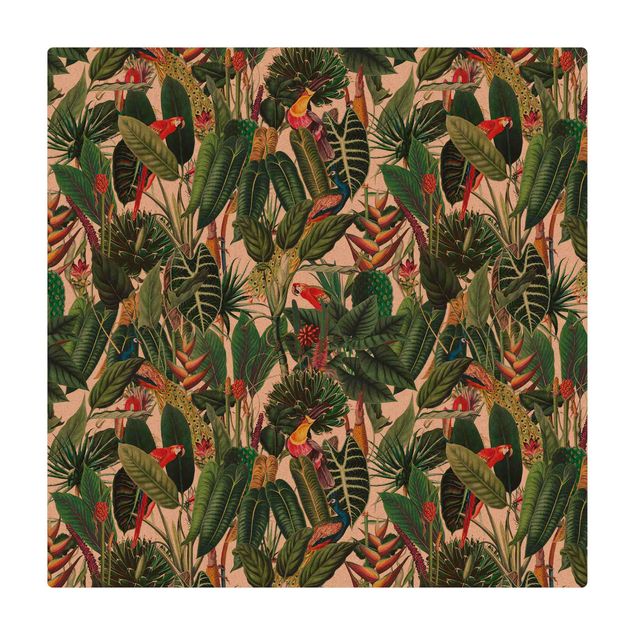 Cork mat - Colourful Tropical Rainforest Pattern - Square 1:1