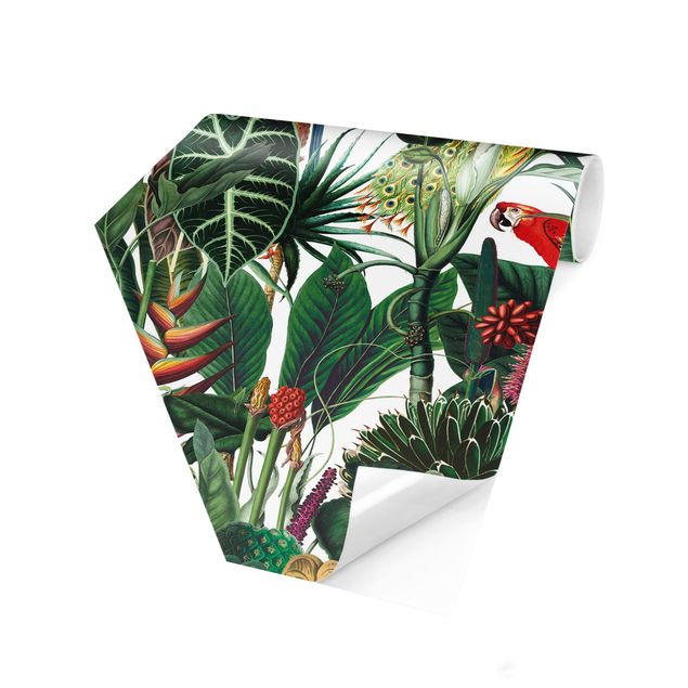 Self-adhesive hexagonal pattern wallpaper - Colourful Tropical Rainforest Pattern