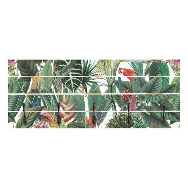 Wooden coat rack - Colourful Tropical Rainforest Pattern