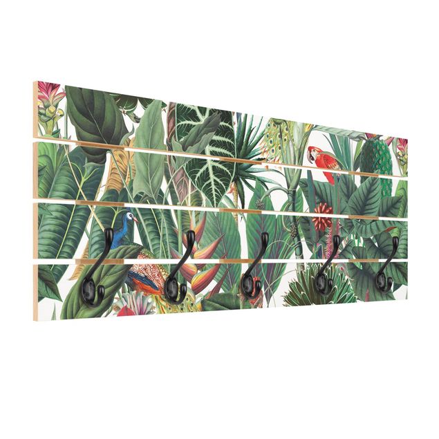 Wooden coat rack - Colourful Tropical Rainforest Pattern