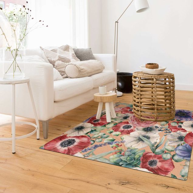 Floral rugs Colourful Poppy Mesh Watercolour