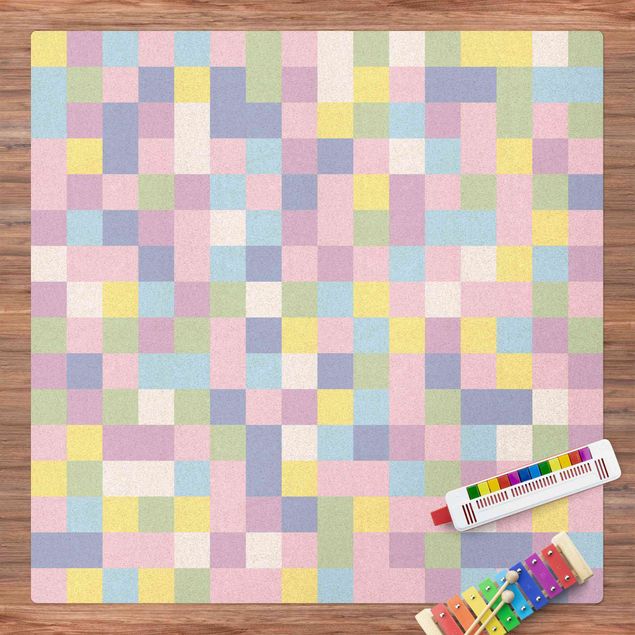 Cork mat - Colourful Mosaic Cotton Candy - Square 1:1
