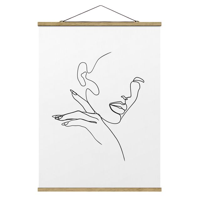 Fabric print with poster hangers - Line Art Woman Portrait Black And White