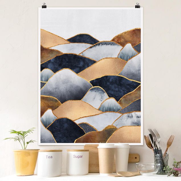 Poster - Golden Mountains Watercolour