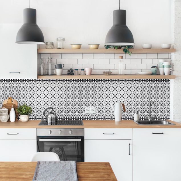 Kitchen splashback tiles Geometrical Tile Mix Blossom Black