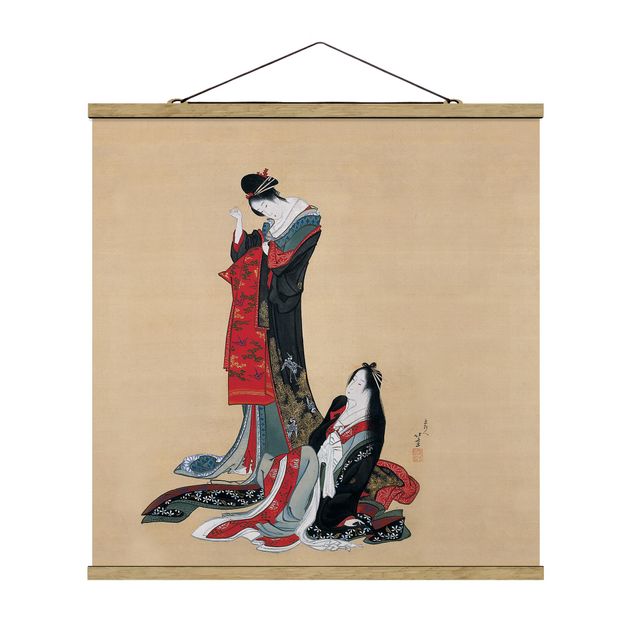 Fabric print with poster hangers - Katsushika Hokusai - Two Courtesans