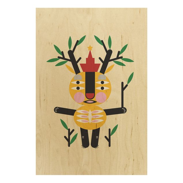 Print on wood - Collage Ethno Monster - Deer