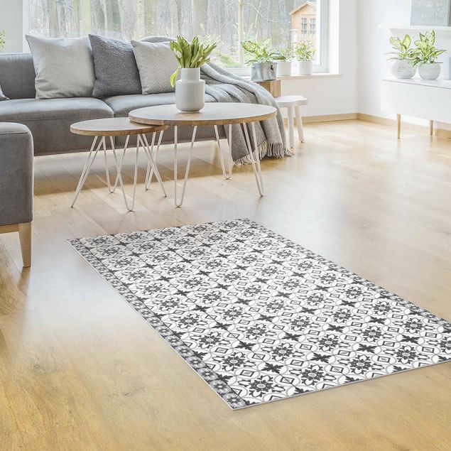 outdoor patio rugs Geometrical Tile Mix Flower Grey