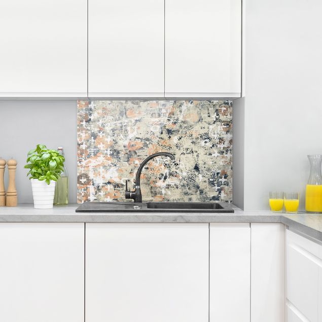 Glass splashback kitchen abstract Teracotta Collage