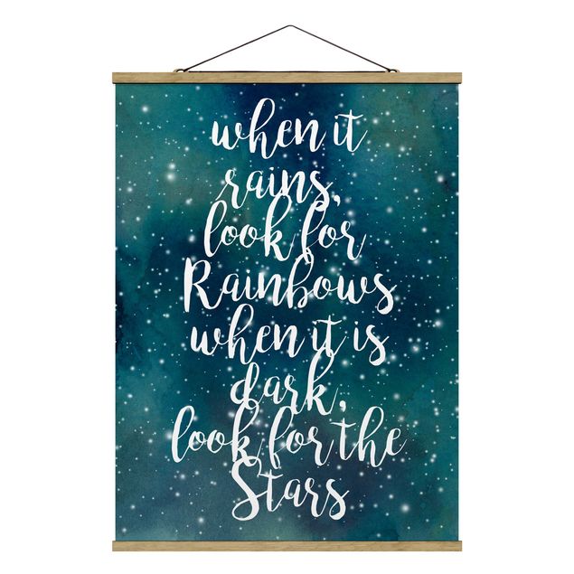 Stoffbild mit Posterleisten - Sternenhimmel Regenbogen - Hochformat 3:4