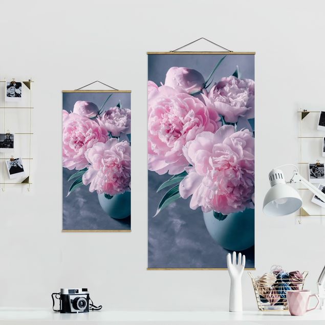 Fabric print with poster hangers - Vase With Light Pink Peony Shabby