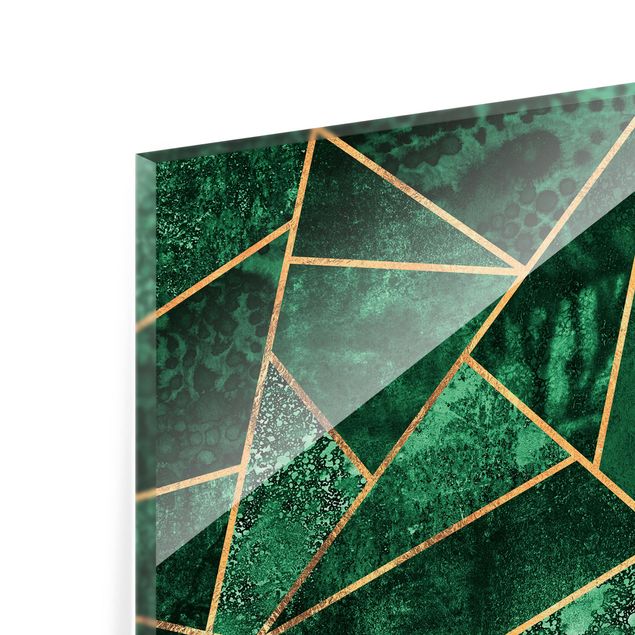 Glass Splashback - Dark Emerald With Gold - Square 1:1