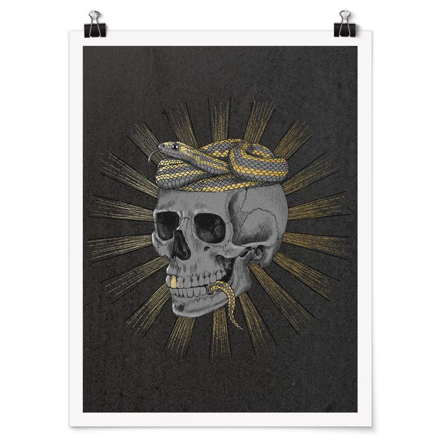 Poster - Illustration Skull And Snake Black Gold