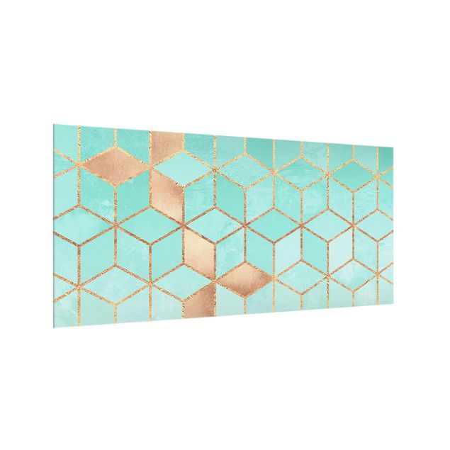 Glass splashback abstract Turquoise White Golden Geometry
