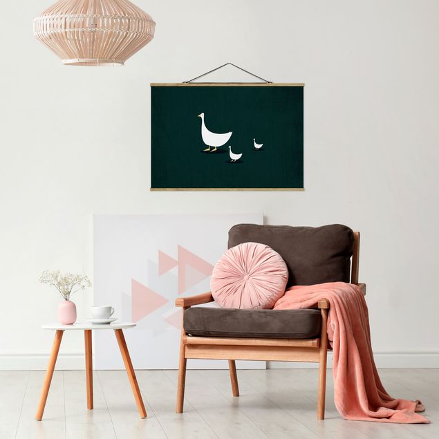 Fabric print with poster hangers - Goose Family On A Trip