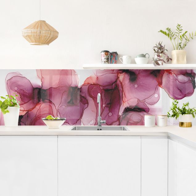 Kitchen wall cladding - Wild Flowers In Purple And Gold