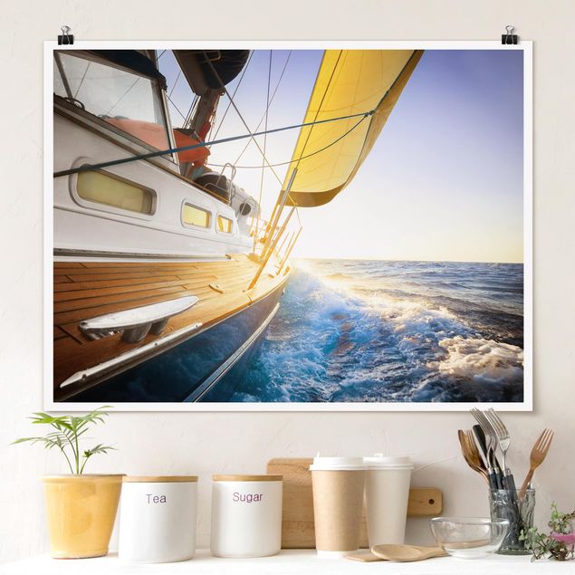 Poster - Sailboat On Blue Ocean In Sunshine