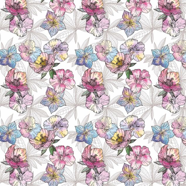 Adhesive film for furniture - Watercolour Floral Pattern Pastel Colours