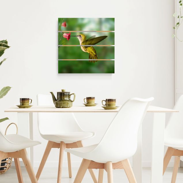 Print on wood - Hummingbird And Flower