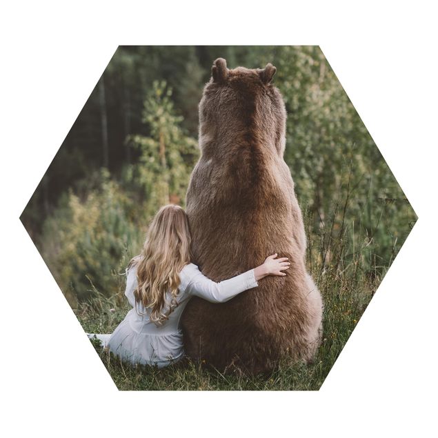 Alu-Dibond hexagon - Girl With Brown Bear